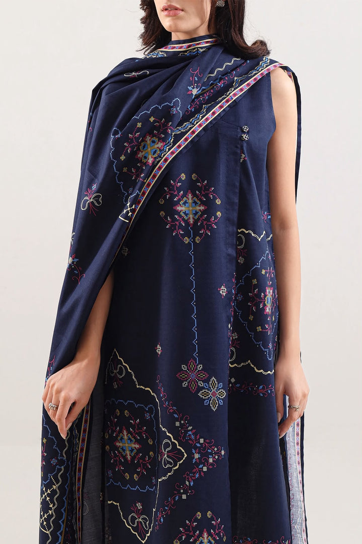 SAYA- Unstitched Printed Embroidered Cambric 3 Piece with Chiffon Dupatta