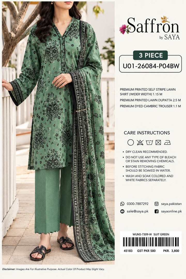 SAYA- Unstitched Printed Embroidered Cambric 3 Piece with Lawn Dupatta
