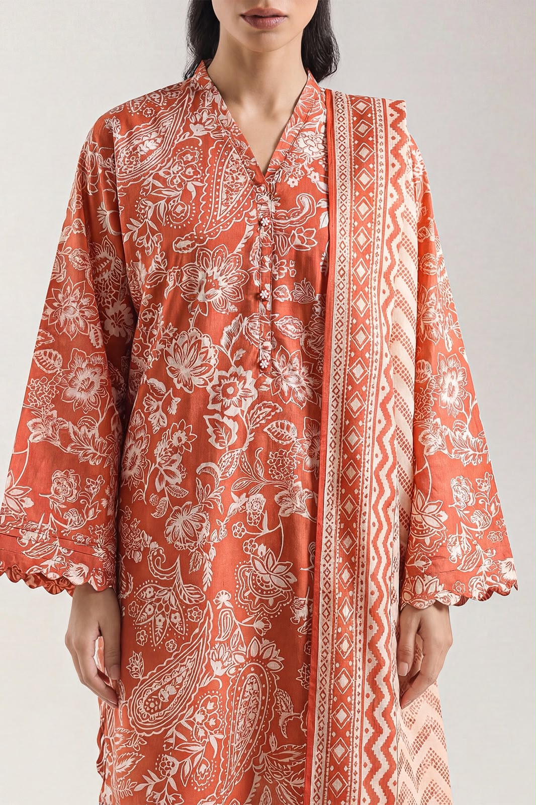 SAYA- Unstitched Printed Embroidered Cambric 3 Piece with Lawn Dupatta