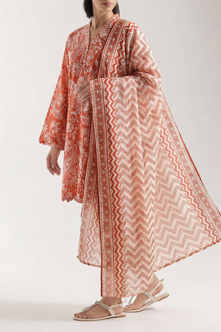 SAYA- Unstitched Printed Embroidered Cambric 3 Piece with Lawn Dupatta