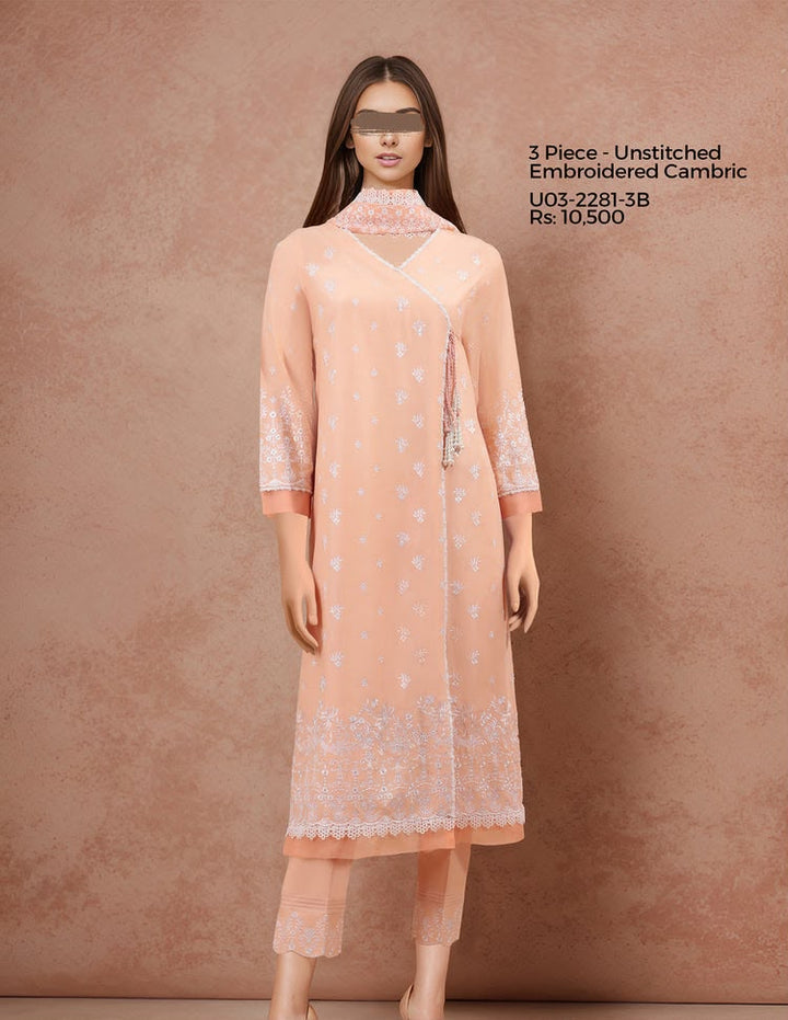 SAYA- Unstitched Printed Embroidered Cambric 3 Piece with Chiffon Dupatta