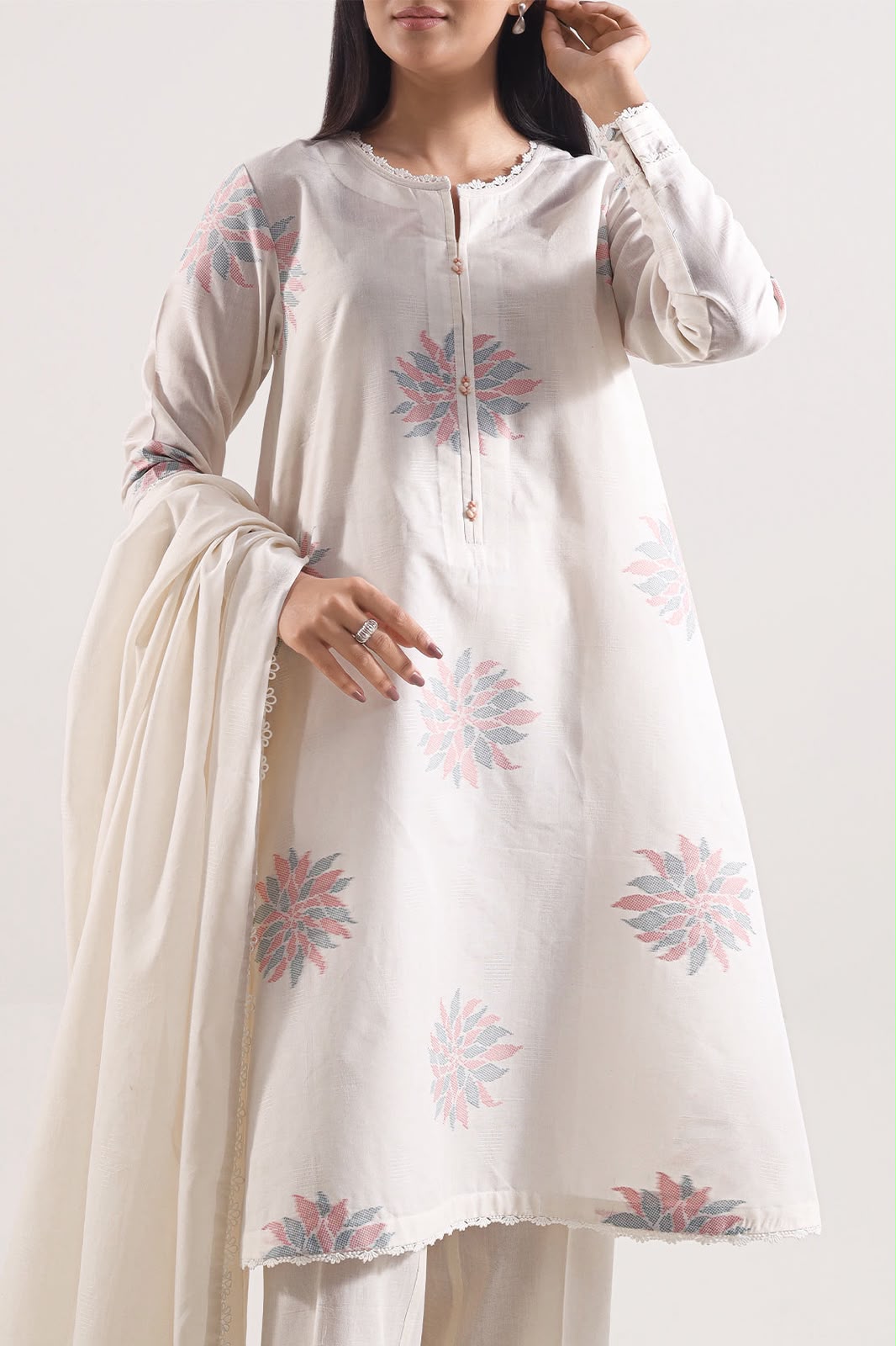SAYA- Unstitched Printed Embroidered Jacquard 3 Piece