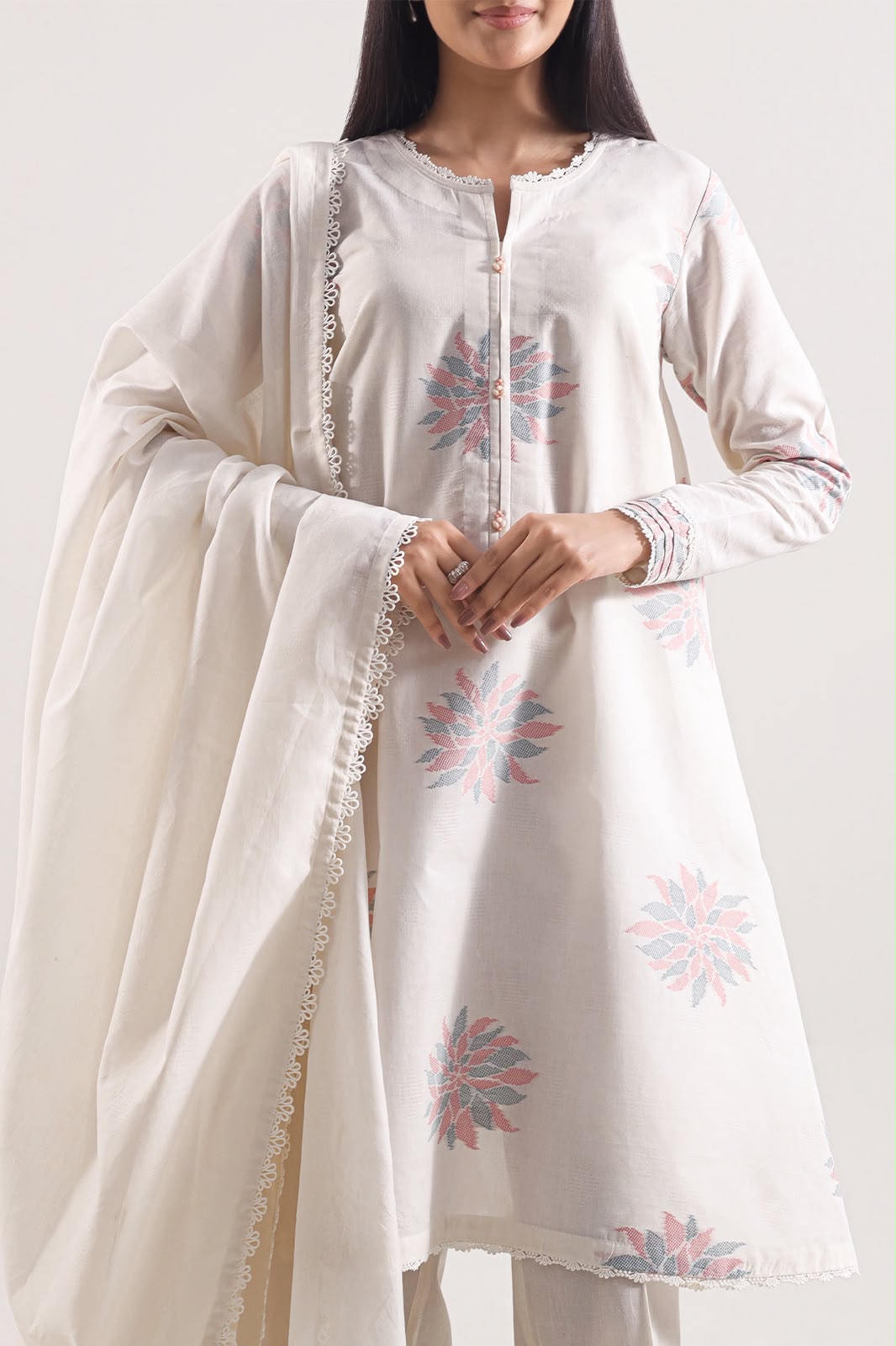 SAYA- Unstitched Printed Embroidered Jacquard 3 Piece