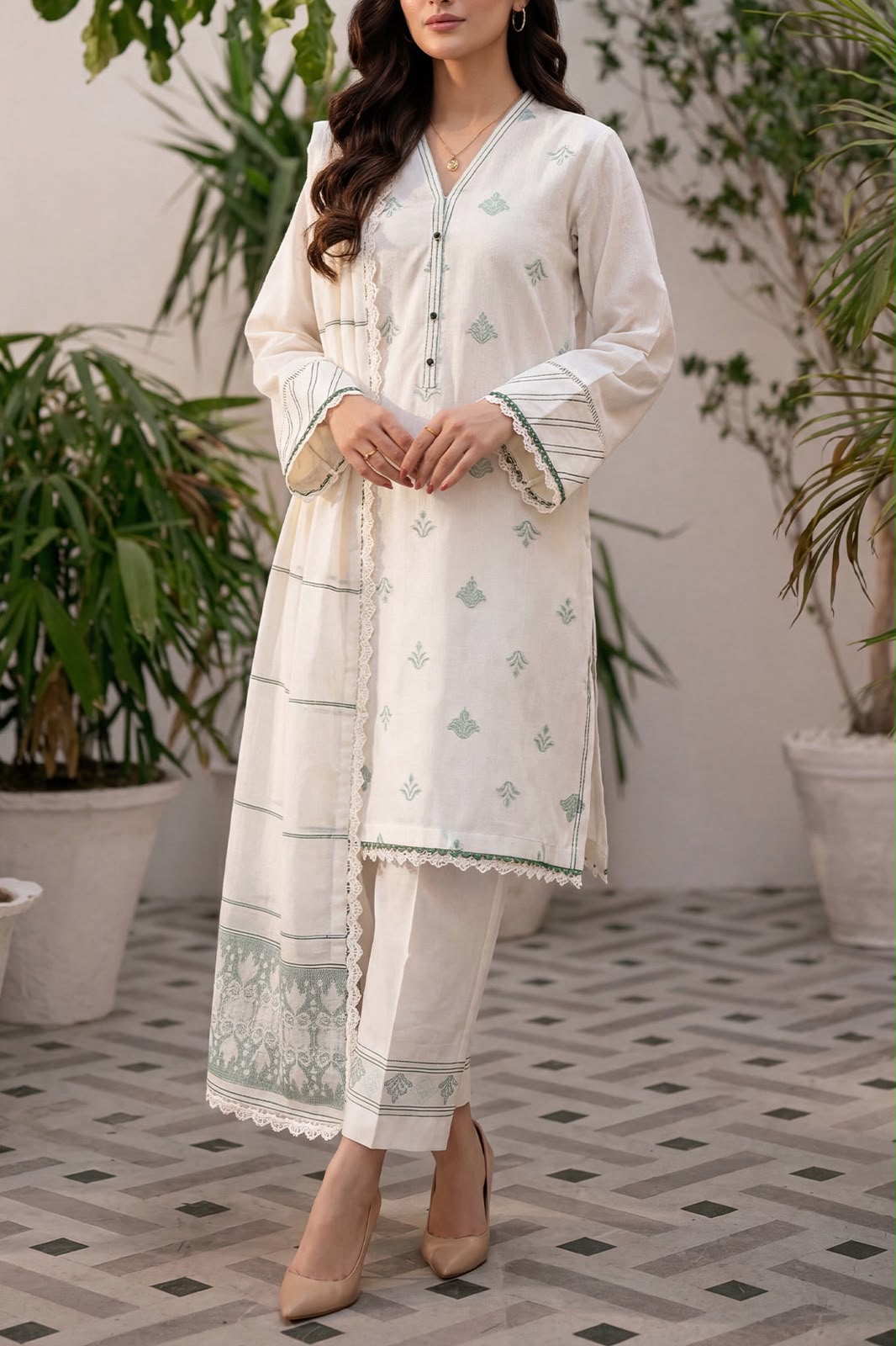 SAYA- Unstitched Printed Embroidered Jacquard 3 Piece