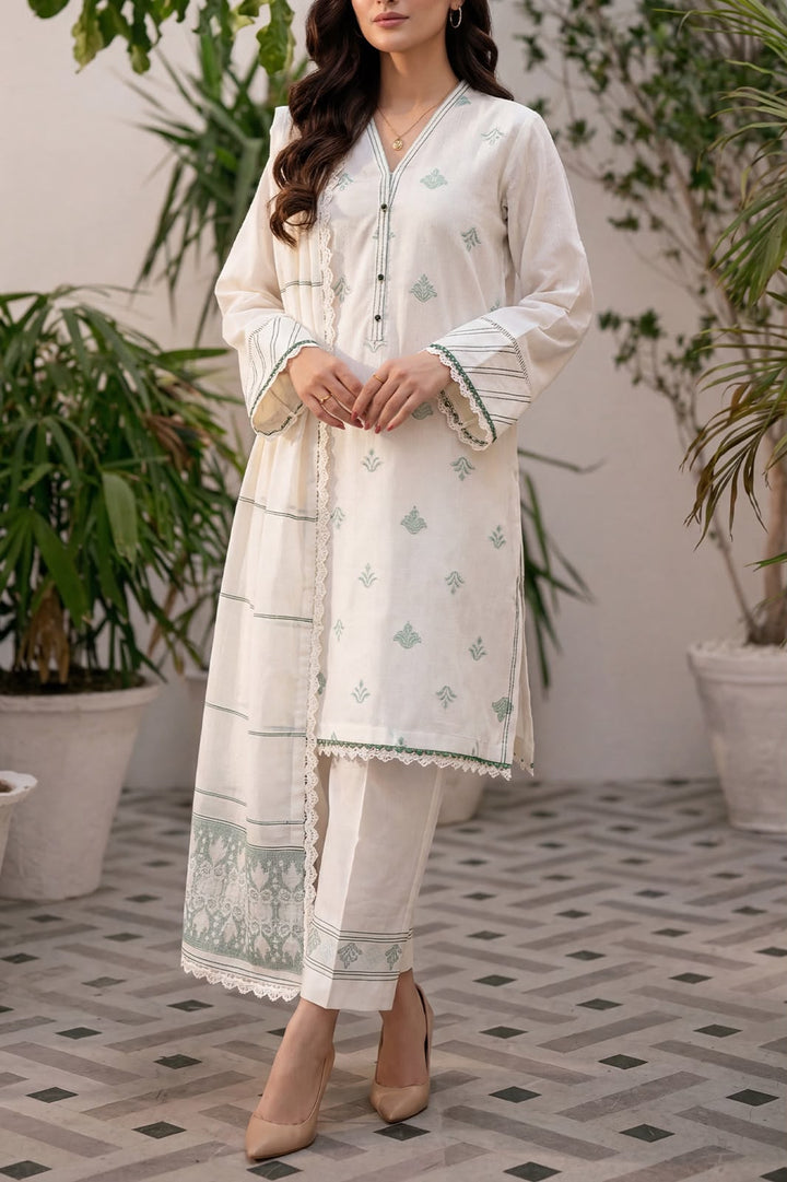 SAYA- Unstitched Printed Embroidered Jacquard 3 Piece