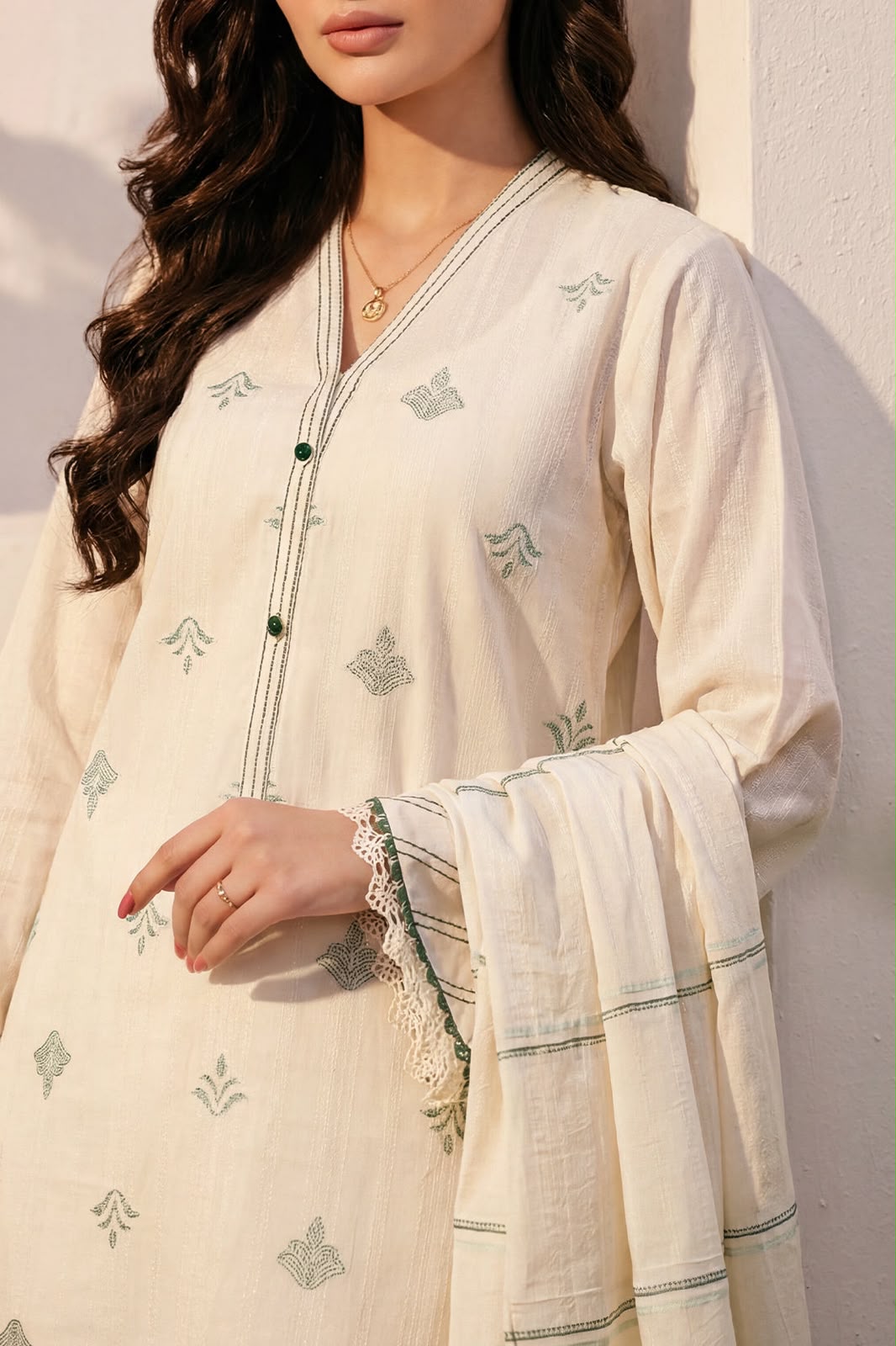 SAYA- Unstitched Printed Embroidered Jacquard 3 Piece