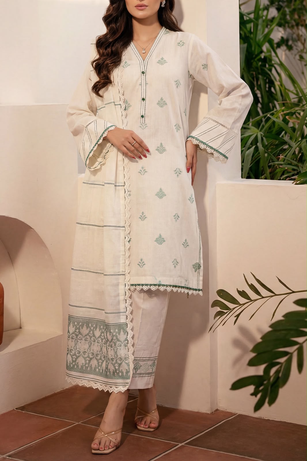 SAYA- Unstitched Printed Embroidered Jacquard 3 Piece