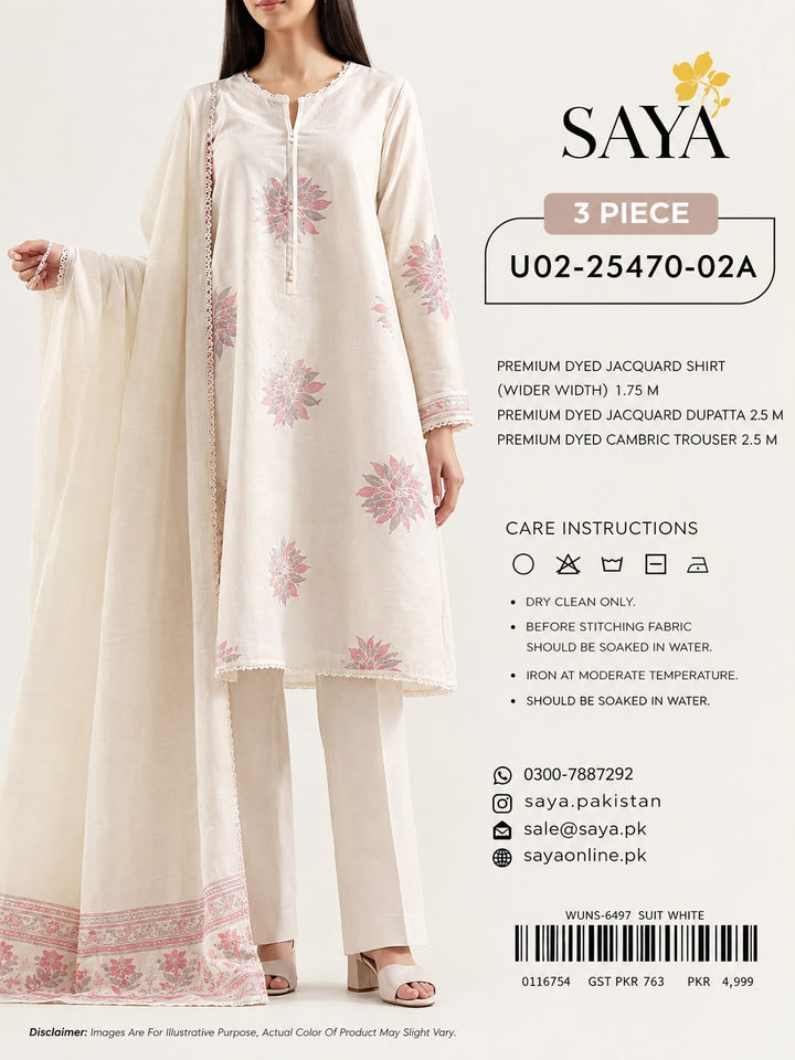 SAYA- Unstitched Printed Embroidered Jacquard 3 Piece