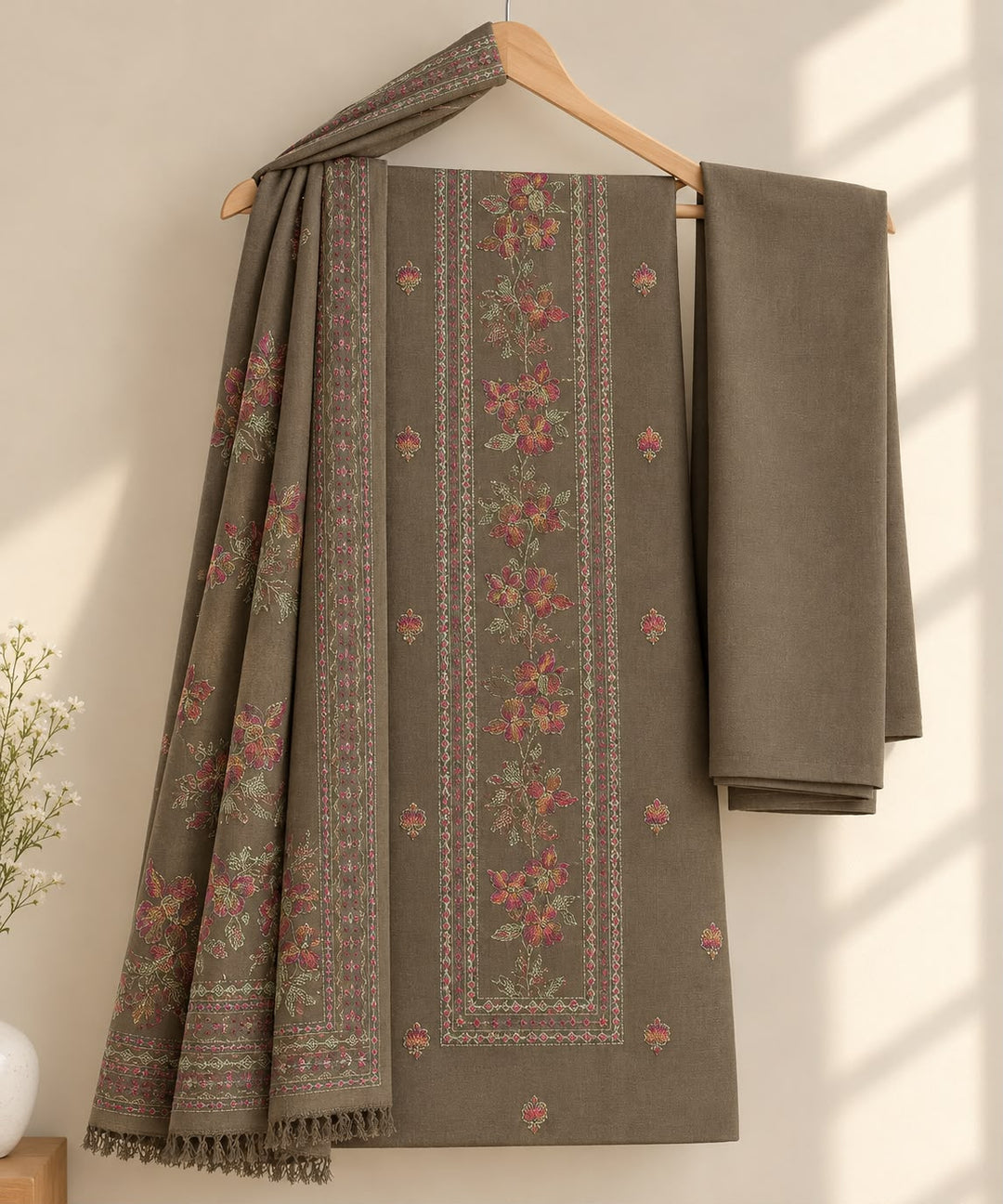 Bareeze- Karandi With Embroidered Shawl- 3 Piece