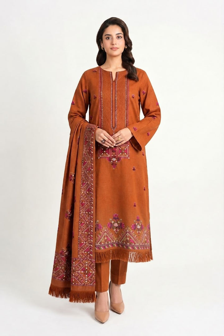 Bareeze- Karandi With Embroidered Shawl- 3 Piece