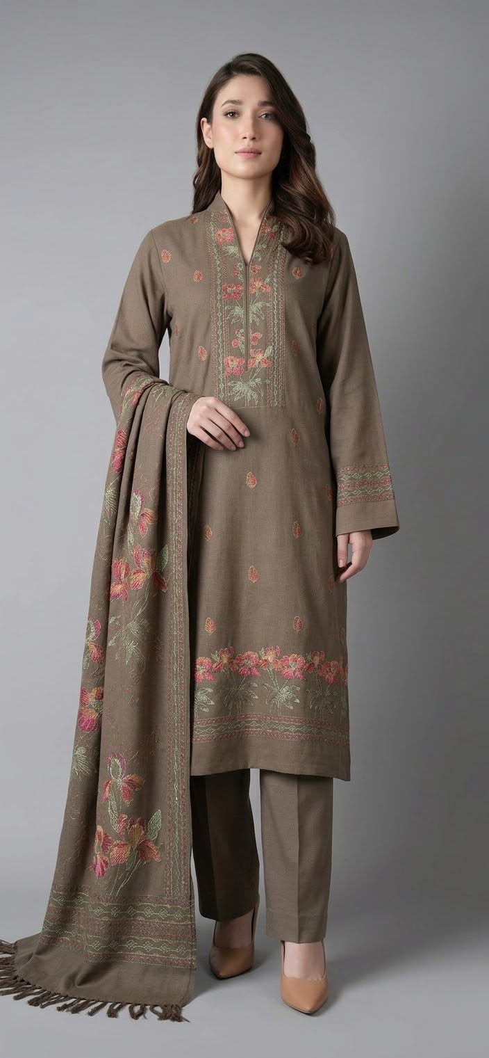 Bareeze- Karandi With Embroidered Shawl- 3 Piece