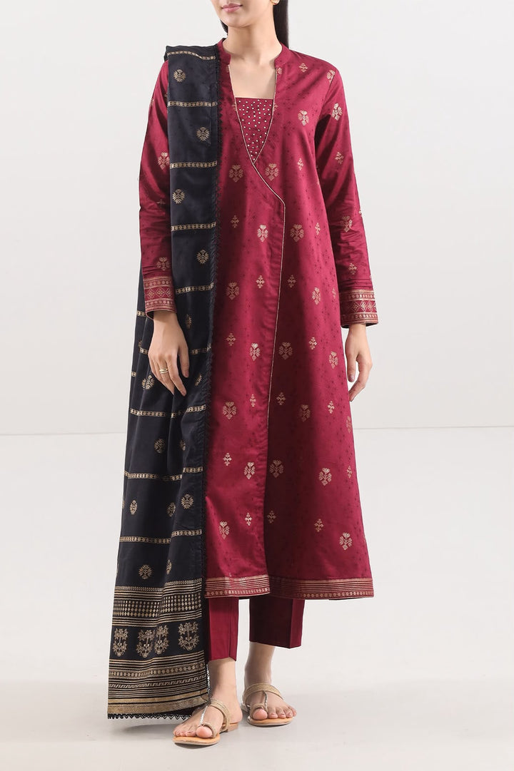 SAYA- Unstitched Printed Embroidered Jacquard 3 Piece
