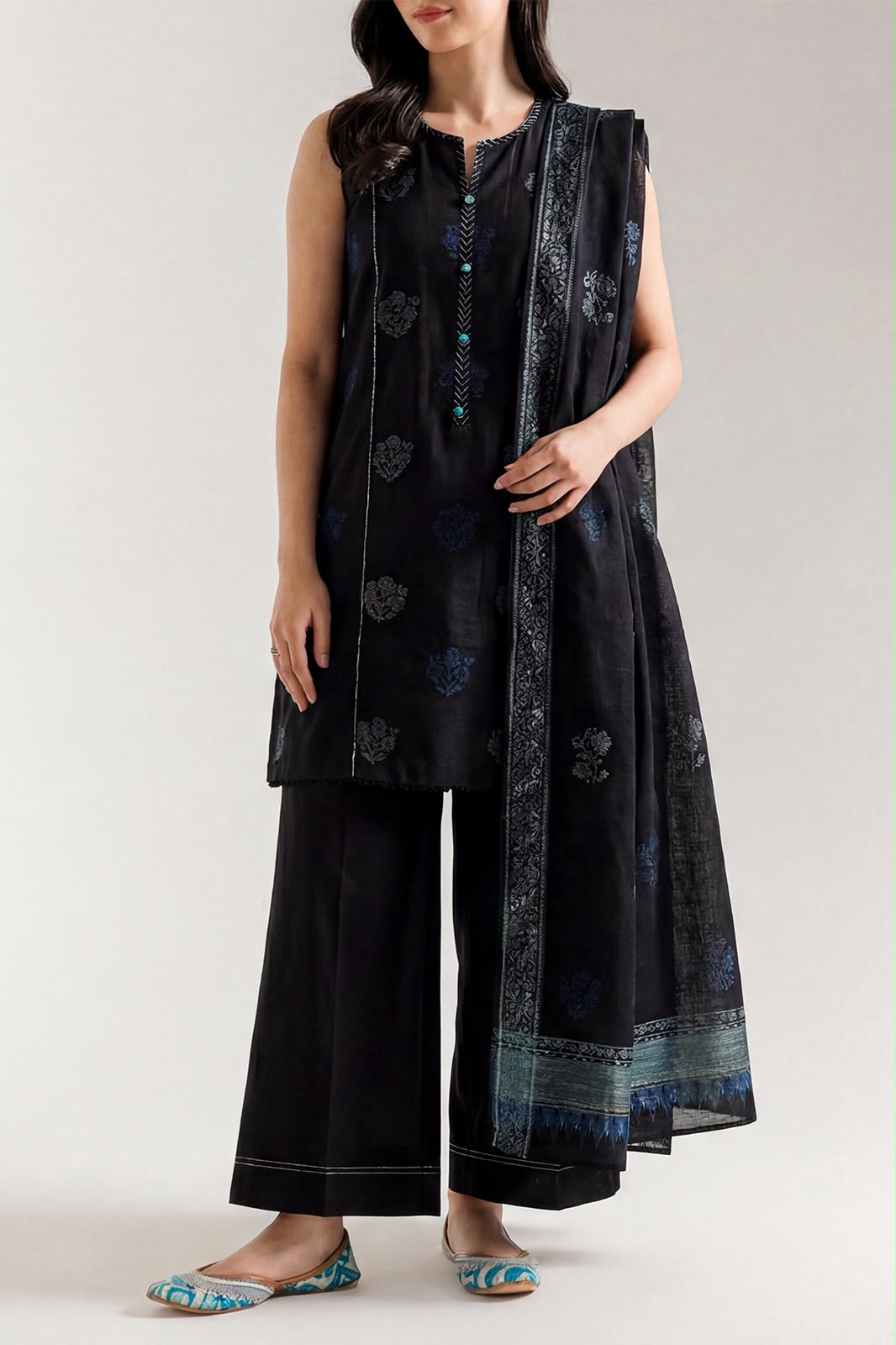SAYA- Unstitched Printed Embroidered Jacquard 3 Piece