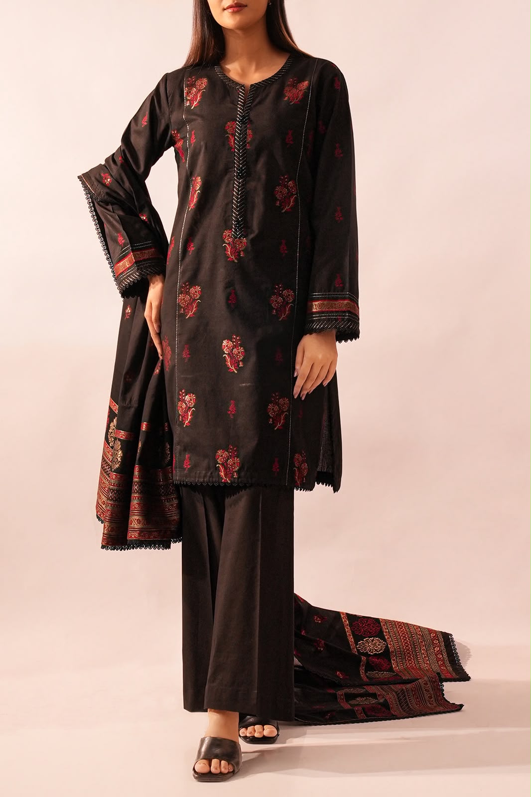 SAYA- Unstitched Printed Embroidered Jacquard 3 Piece