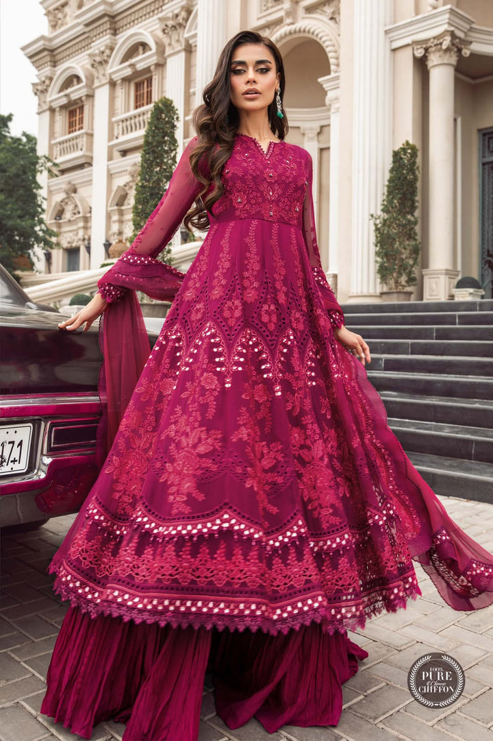 Maria B- Unstitched Chiffon | Magenta Pink