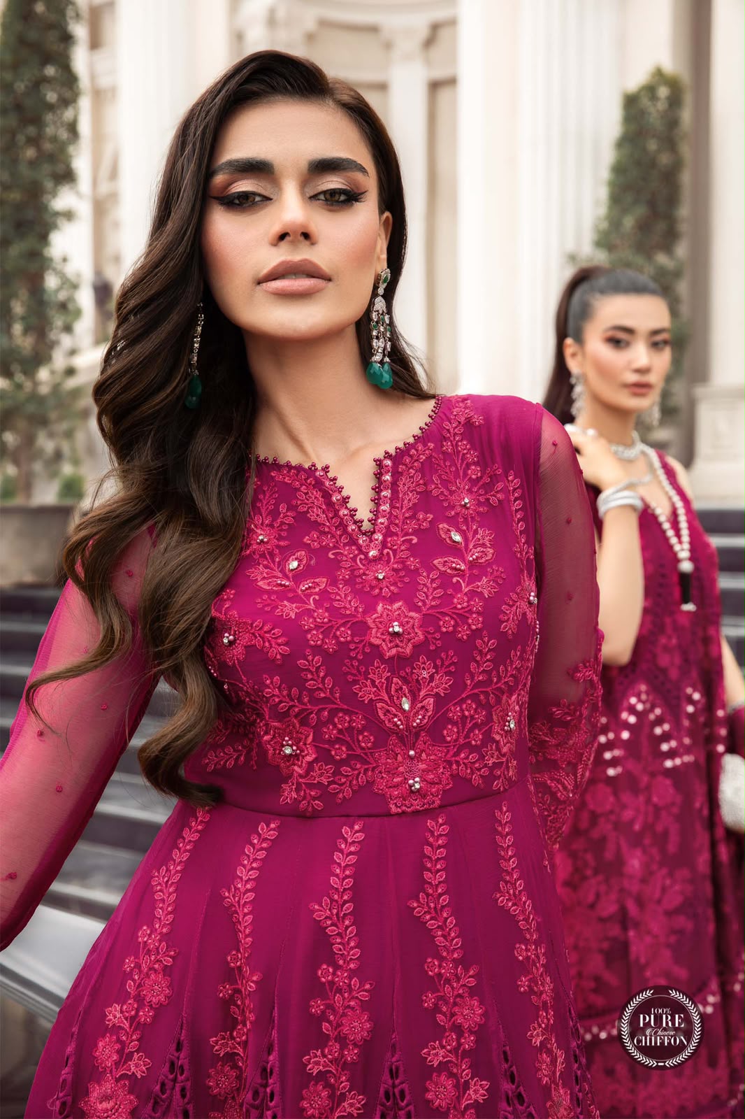 Maria B- Unstitched Chiffon | Magenta Pink