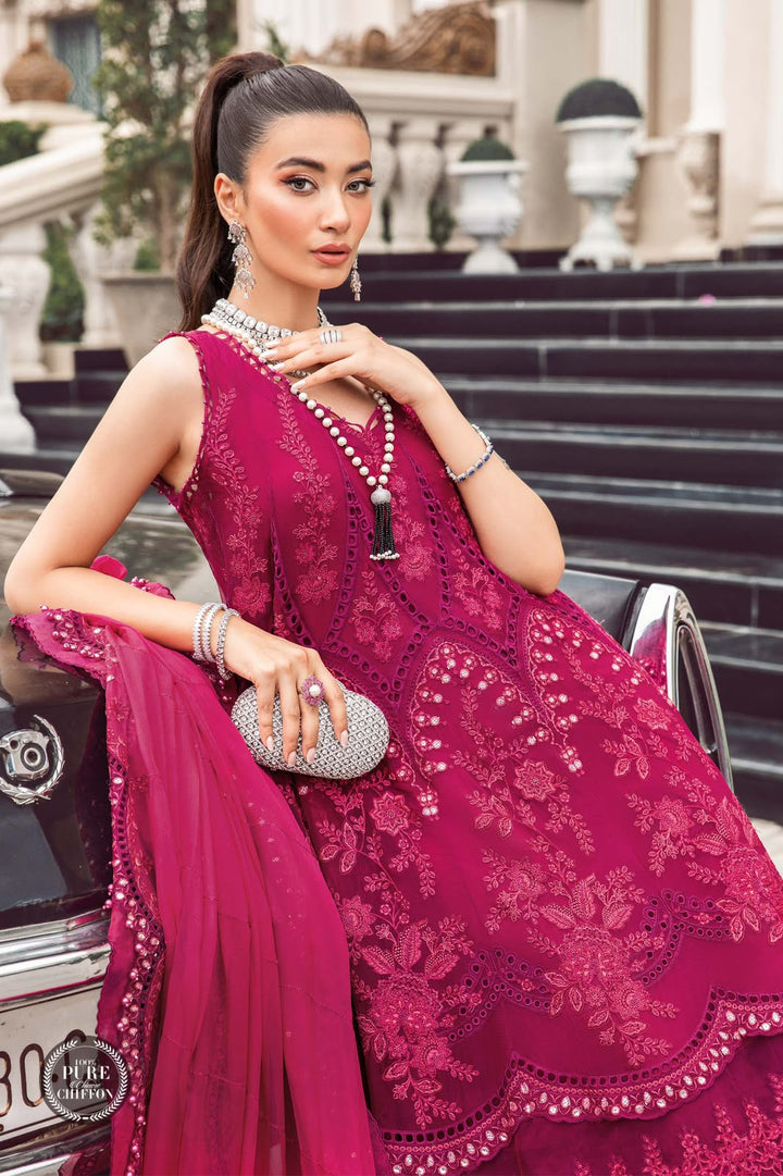 Maria B- Unstitched Chiffon | Magenta Pink