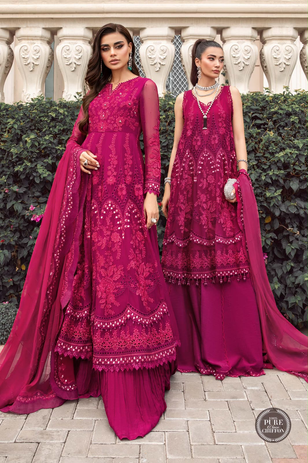Maria B- Unstitched Chiffon | Magenta Pink