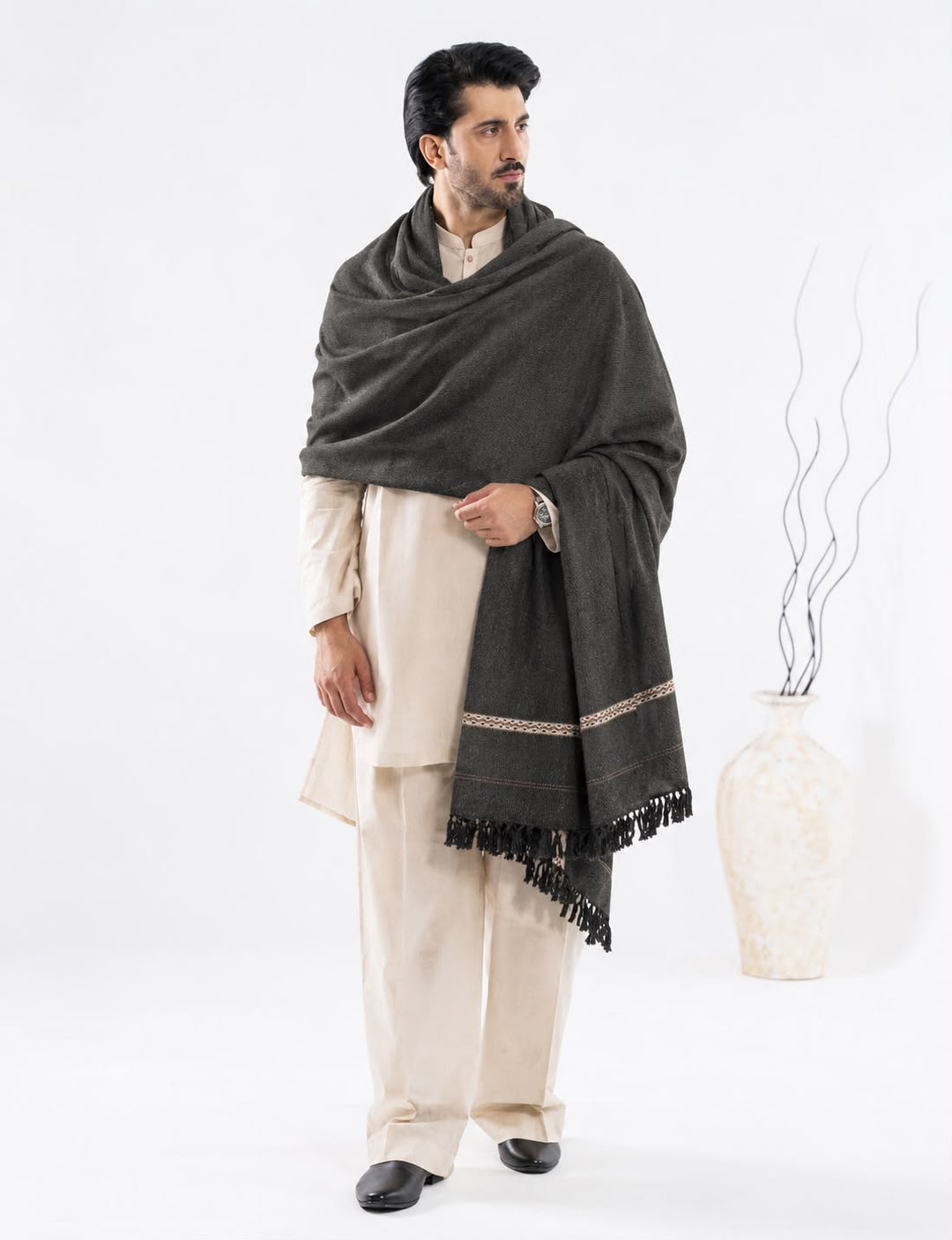 Almirah- Men's Wool Shawl- Charcoal Grey