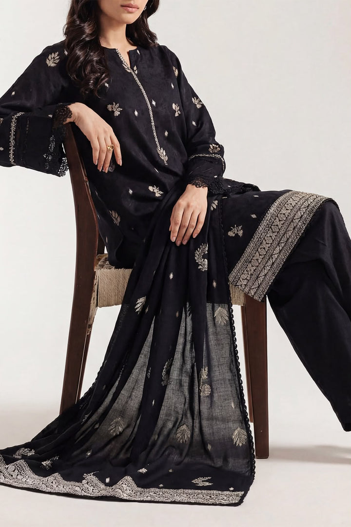 SAYA- Unstitched Printed Embroidered Jacquard 3 Piece