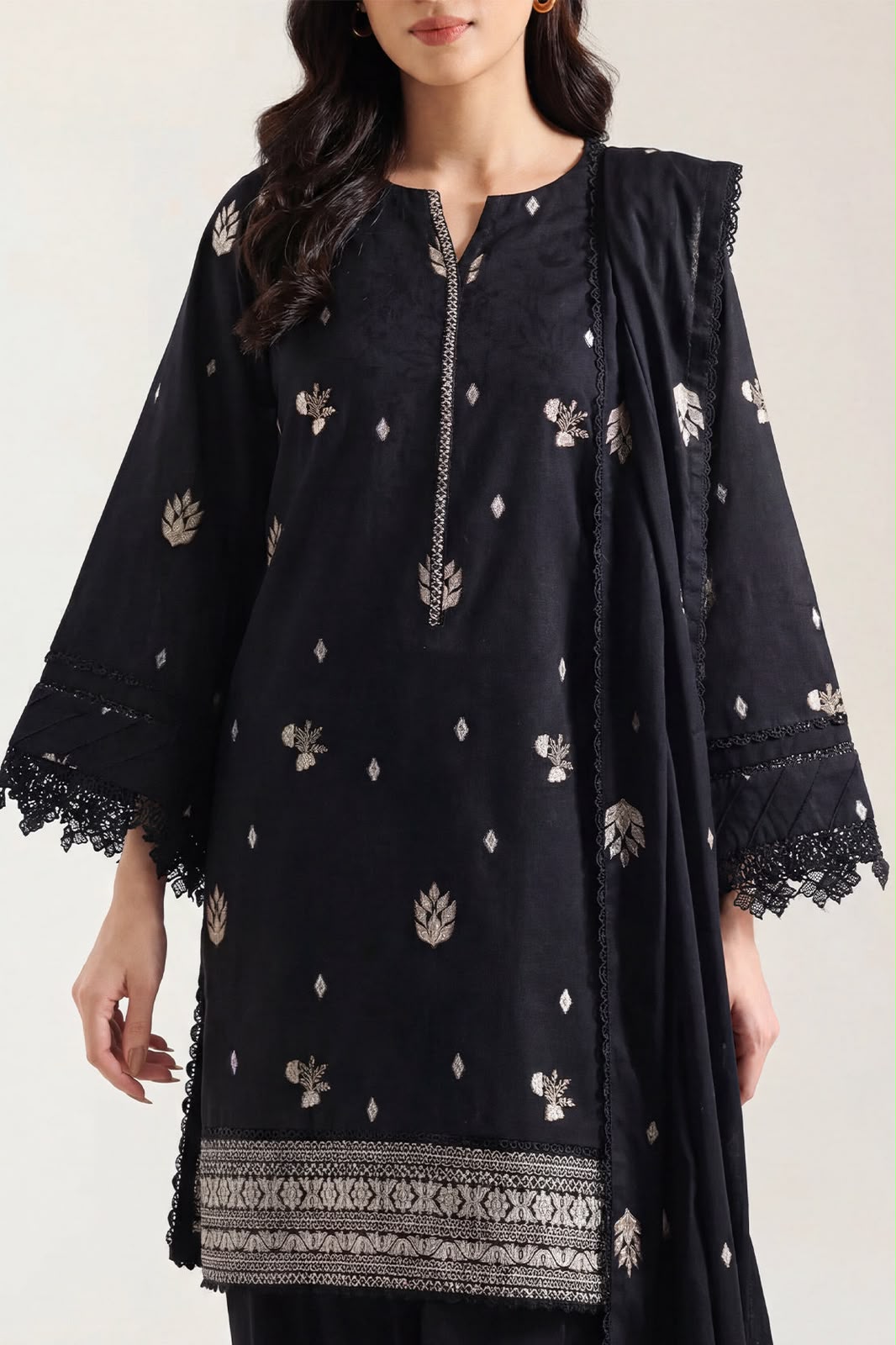 SAYA- Unstitched Printed Embroidered Jacquard 3 Piece