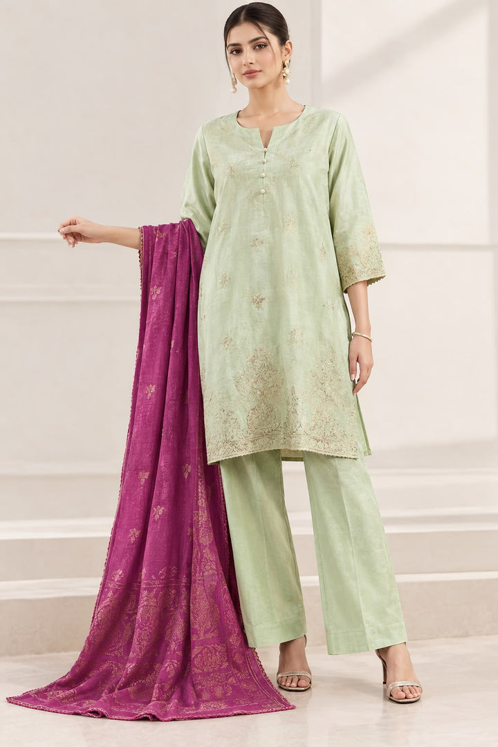 SAYA- Unstitched Printed Embroidered Jacquard Cotton 3 Piece