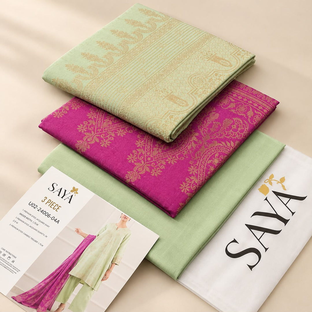SAYA- Unstitched Printed Embroidered Jacquard Cotton 3 Piece