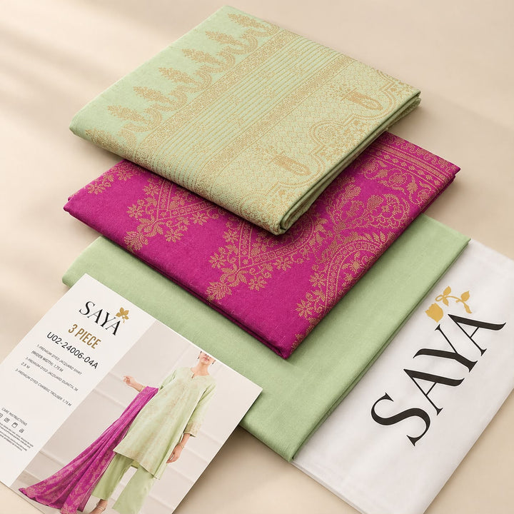 SAYA- Unstitched Printed Embroidered Jacquard Cotton 3 Piece