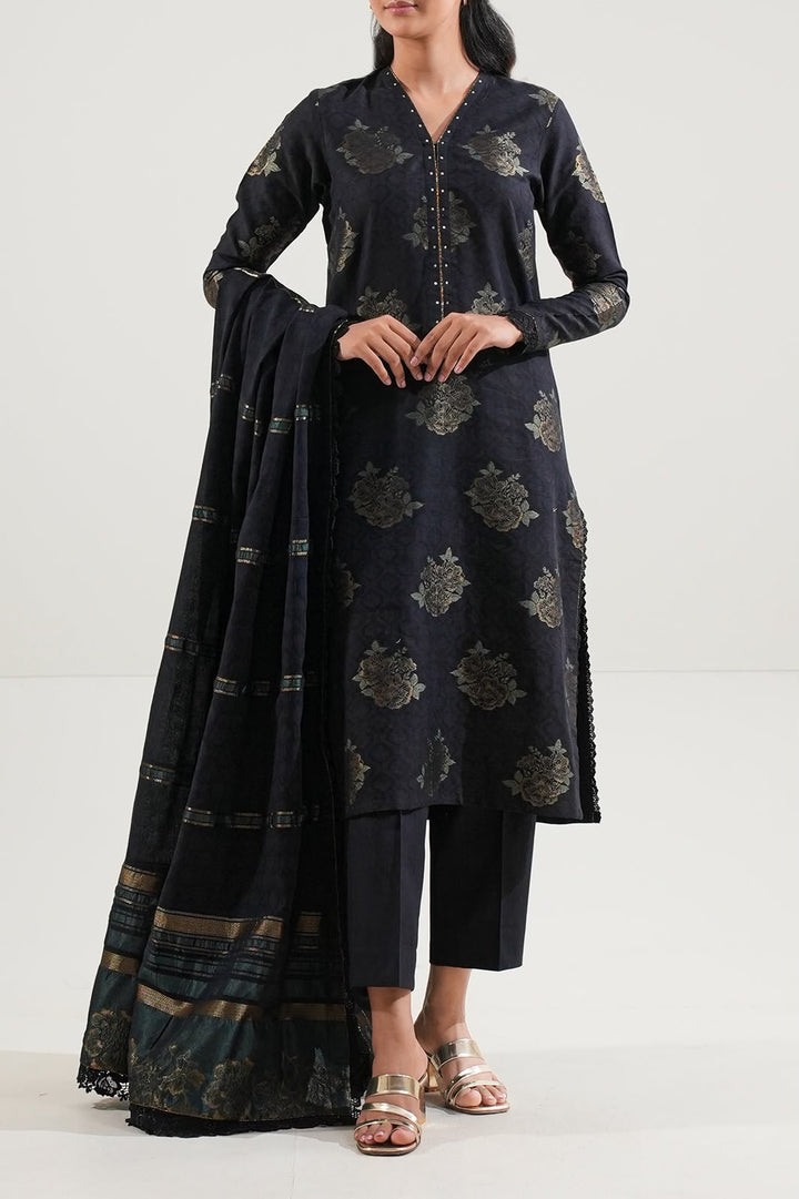 SAYA- Unstitched Printed Embroidered Jacquard 3 Piece