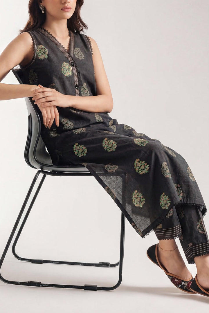 SAYA- Unstitched Printed Embroidered Jacquard Cotton 3 Piece