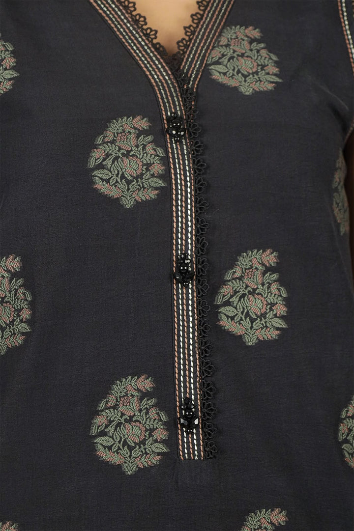 SAYA- Unstitched Printed Embroidered Jacquard Cotton 3 Piece