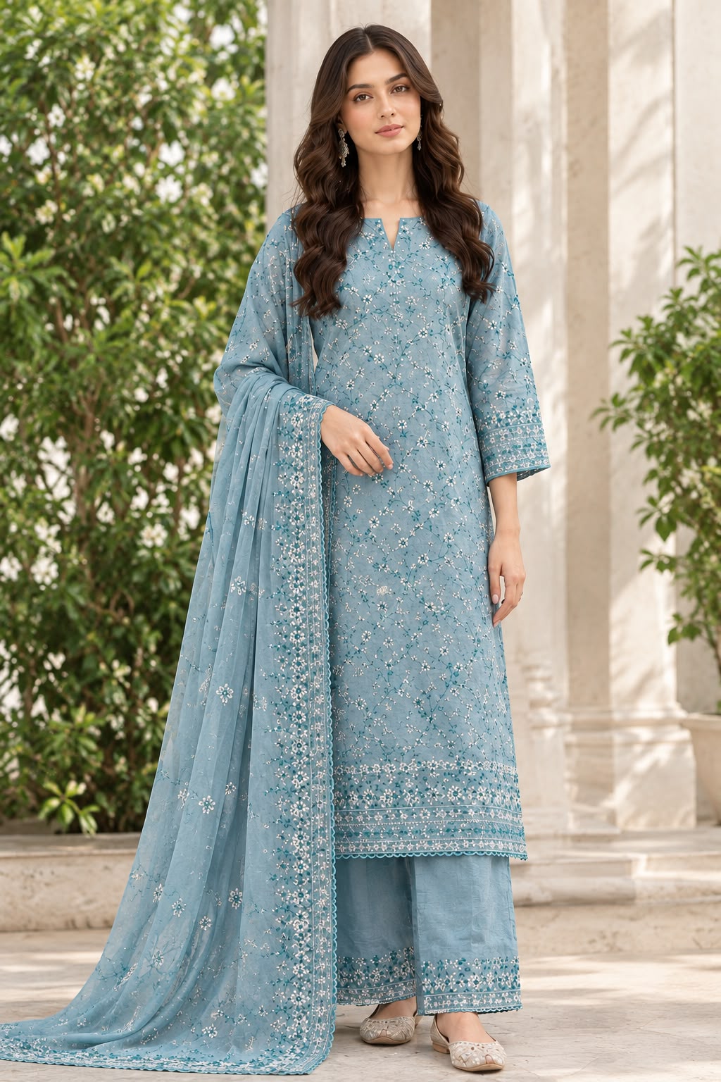 SAYA- Unstitched Chikenkari Luxury- 3 Piece