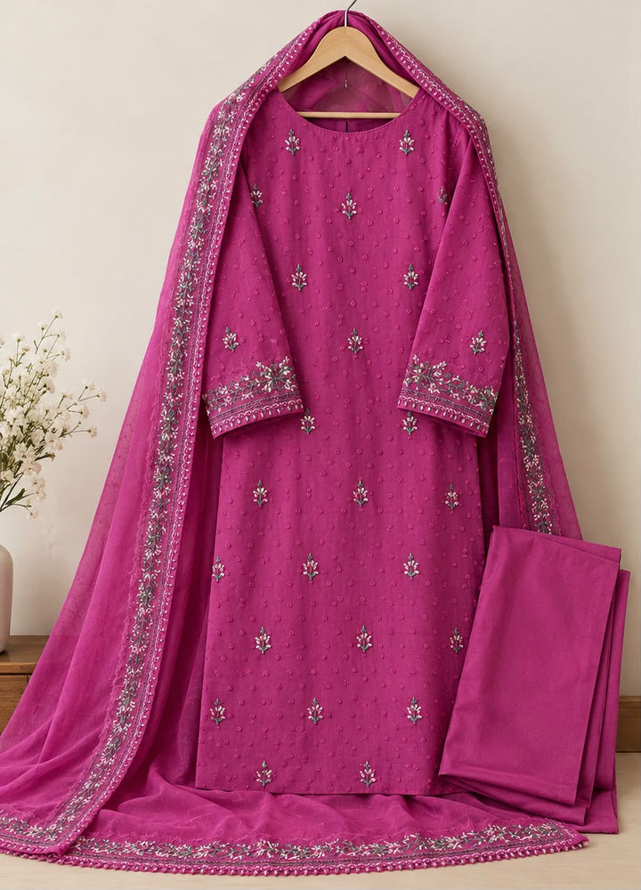 SAYA- Unstitched Embroidered Dobby Lawn- 3 Piece