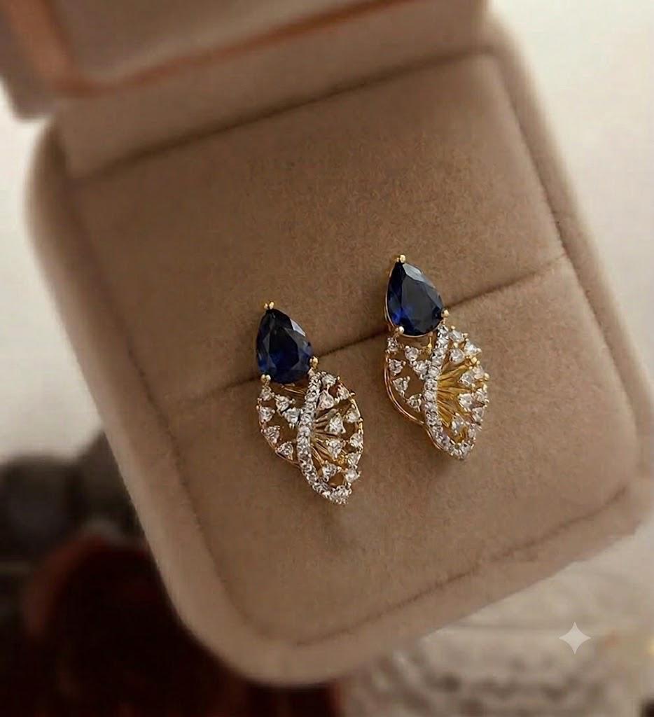 Sapphire Leaf Drop Earrings Available in 2 colours