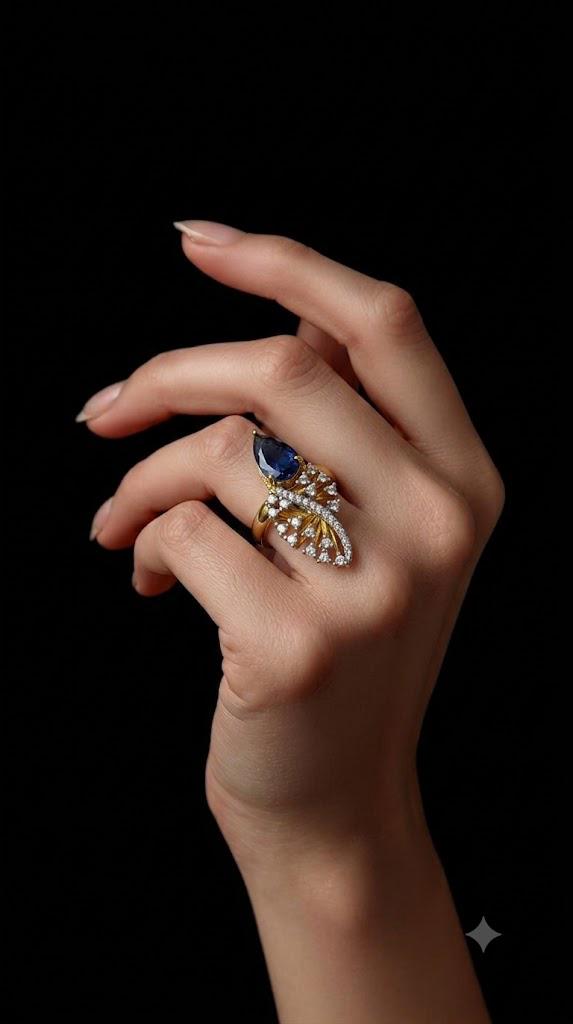 Sapphire Leaf Drop- Elegant jewelry set (4pcs) Gold Plated with Zircon Stones