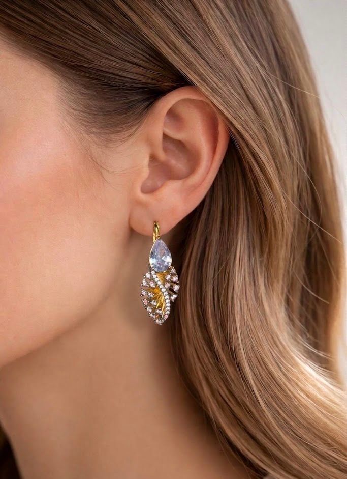 Sapphire Leaf Drop Earrings Available in 2 colours