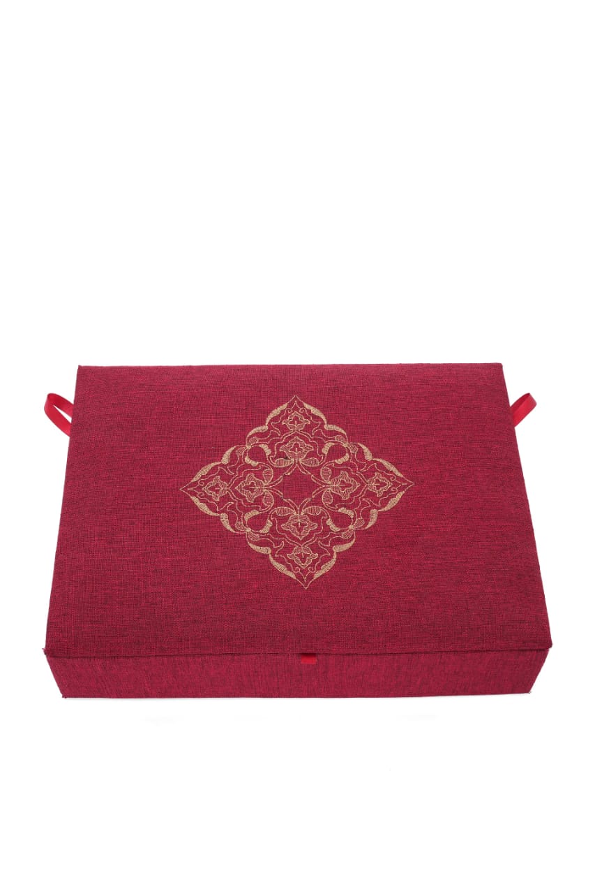 Embroidered Velvet Prayer Essentials Set – Prayer Mat, Quran Box, Quran Cover & Tasbeeh Box