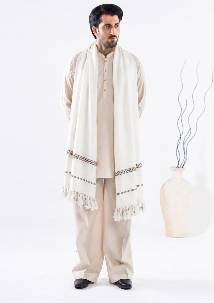 Almirah- Men's Wool Shawl- White