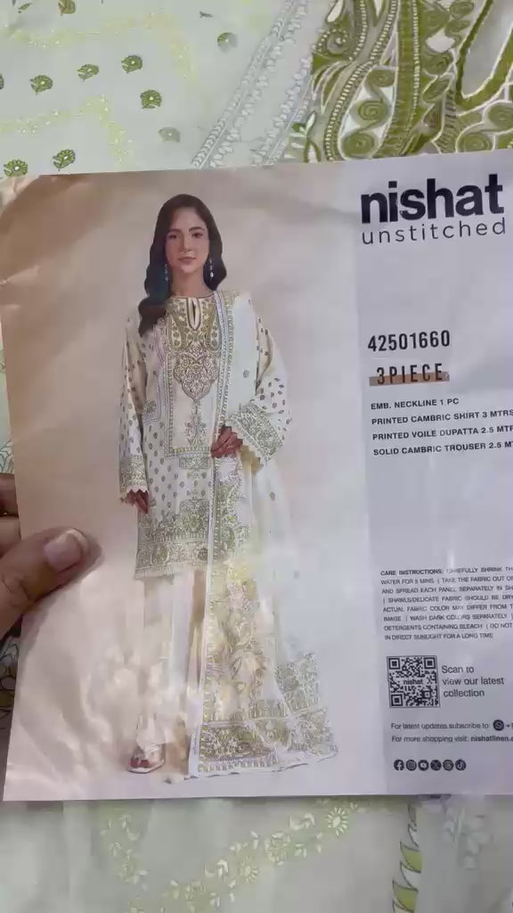 3 Piece - Nishat Linen Flatbed Paste Embroidered Suit