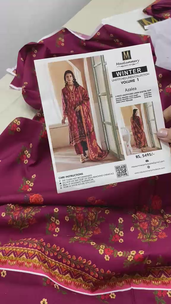 Mausummery Printed Linen Winter Unstitched – Azalea