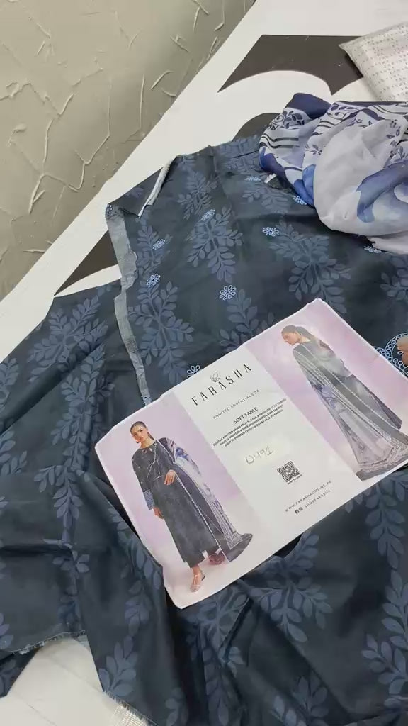 Farasha Summer Essentials Embroidered Lawn Unstitched 3Pc Suit - Soft Fable