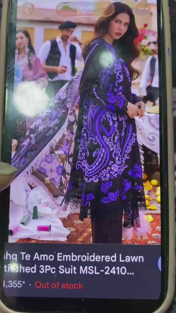 Mushq Te Amo Embroidered Lawn Unstitched 3Pc Suit-  Sardinia Splendor