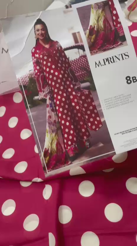 MARIA B M PRINT Vol-02 Polka Dot Red Lawn Collection 2026 | 3PC Embroidered Suit