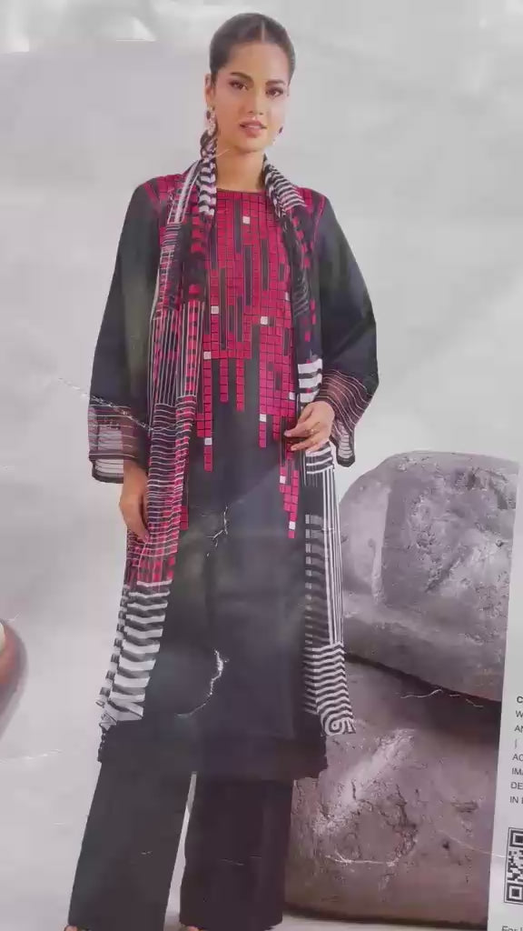3 Piece -Nishat Linen Dyed Printed Embroidered Suit - 42502026