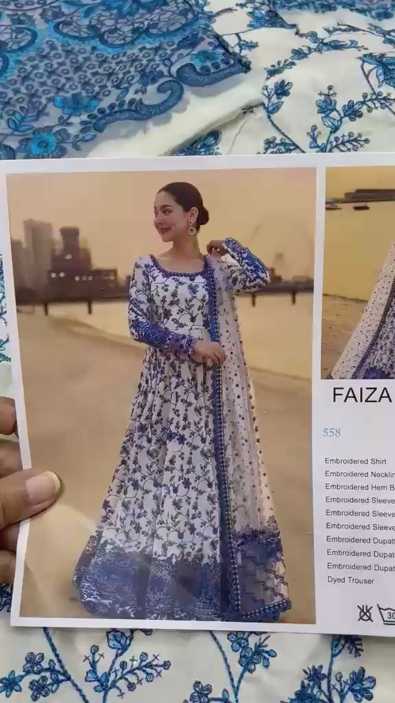 Faiza Saqlain Blue Frock Premium Pure Lawn Embroidery 2026