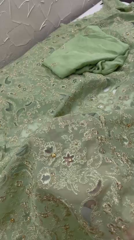 Unstitched 2 piece Lazerkari with Chiffon