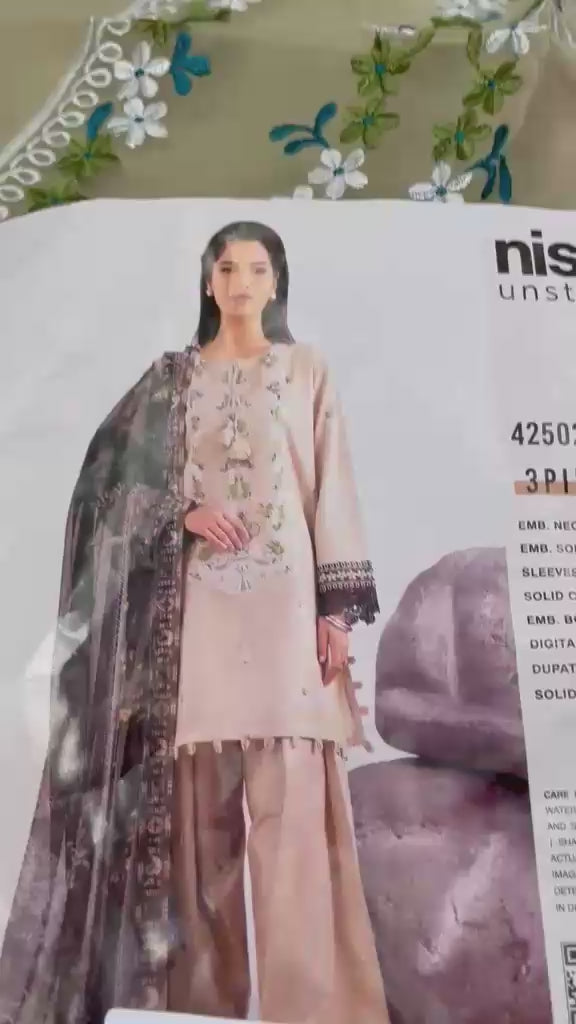 3 Piece -Nishat Linen Printed Embroidered Suit - 42502024