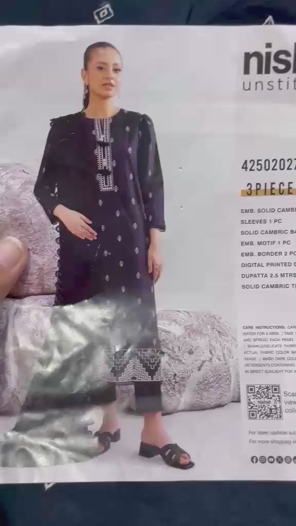 3 Piece -Nishat Linen Printed Embroidered Suit - 42502027