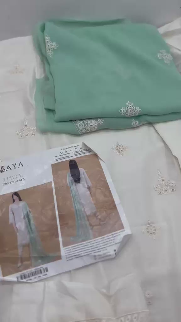 SAYA- Unstitched Printed Embroidered Cambric 3 Piece with Chiffon Dupatta