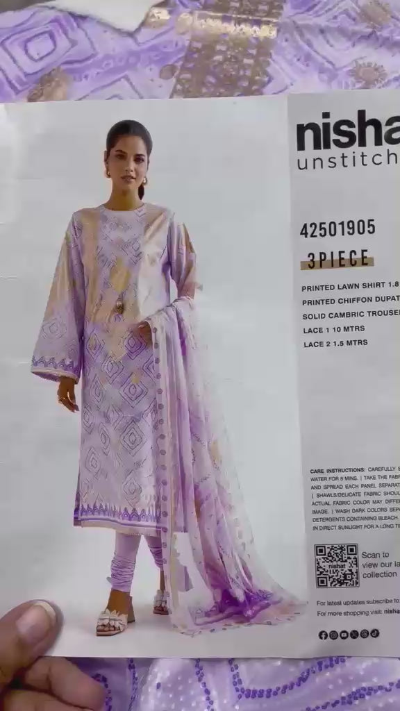 3 Piece -Nishat Linen Printed Embroidered Suit - 42502030